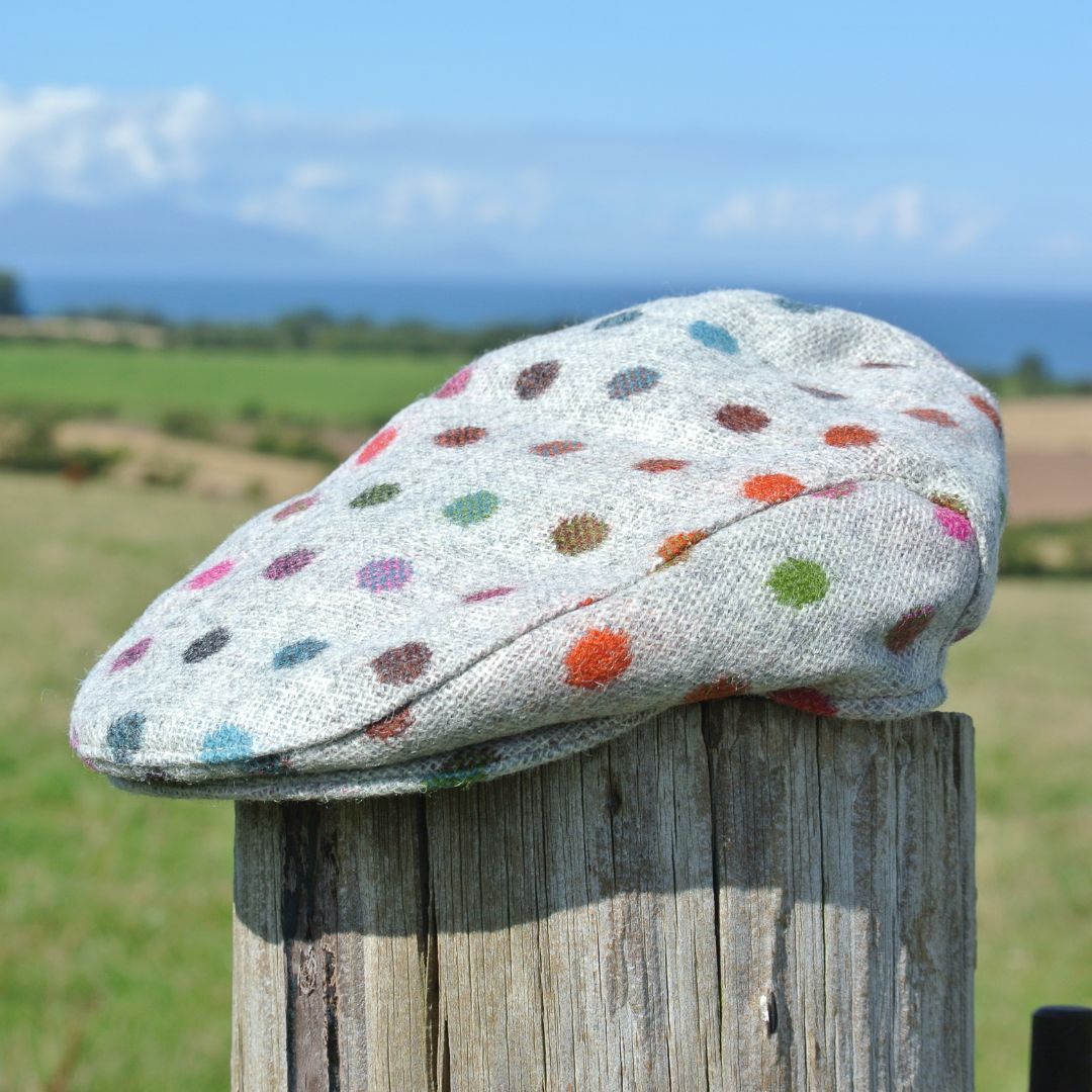 Tweed Flat Cap - Grey Multi-Spot